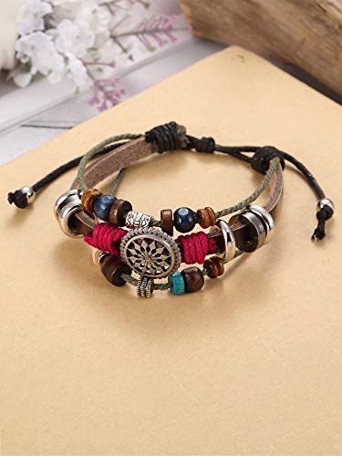 Adjustable Necklace Handmade Woven Bracelet w/ 4 Pairs Bohemian Earrings Set for Women