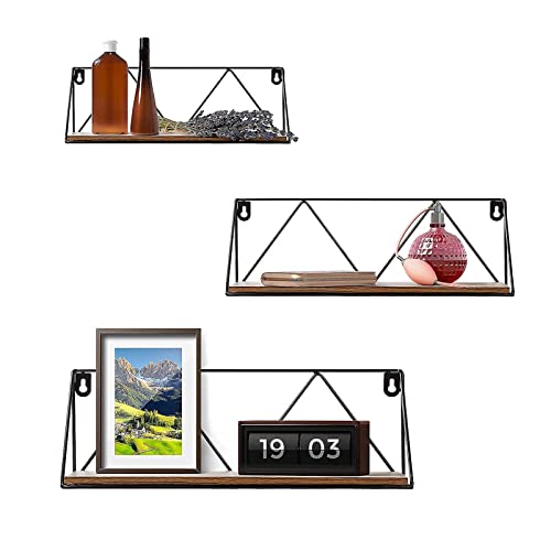 Floating Wall Shelves Set of 3 Rustic Wood Storage Shelf