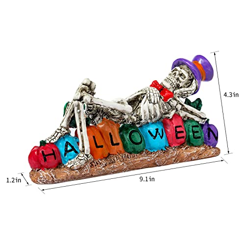 Halloween Skeleton Figurines with Letters Pumpkin Day of The Dead Table Décor Small Statues