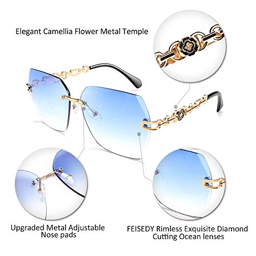 Classic Rimless Sunglasses for Women Metal Frame Diamond Cutting Lens