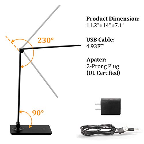 LED Desk Lamp, Touch Desk Lamps with 3 Levels Brightness, Dimmable Office Reading Lamp with Adjustable