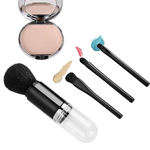 Makeup Brush Set- 4 in 1 Portable Travel Lip, Highlight, Eyeshadow, Foundation Blending & Powder Brush