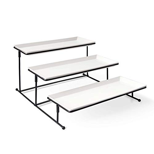 3 Tiered Serving Stand - Sturdier Food Server Display Rack w/ Rectangular Porcelain Platters