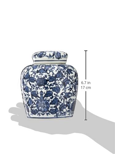 Blue & White Ceramic Ginger Jar with Lid