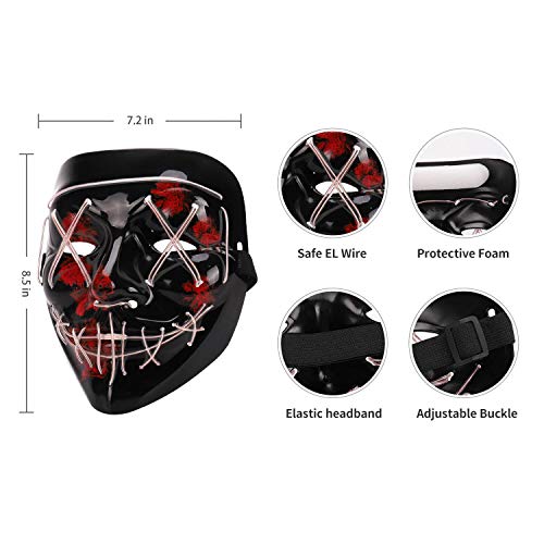 Scary Halloween Mask, LED Light up Mask Cosplay, Glowing in The Dark Mask Costume 3 Lighting Modes