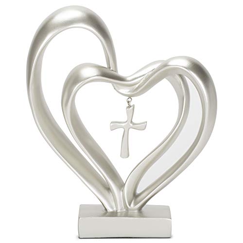 Marriage Takes Three Hearts Matte Silver Finish 13X8 inch Cross in Middle Home Decoration