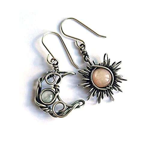 Retro Sun Moon Earrings Moonstone Asymmetric Boho style Earrings for Women Jewelry