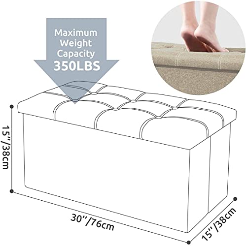 30 inches Storage Ottoman Bench, Foldable Footrest Shoe Bench w/ 80L Storage Space, Support 350lbs