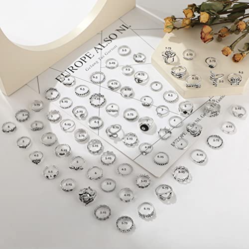 Cool Silver Vintage Gothic Punk Rings Set for Men Girls Women