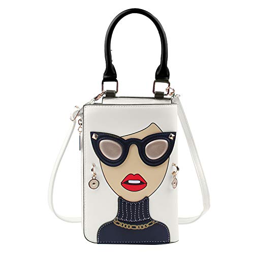 Novelty Lady Face Shoulder Bags Funky PU Leather Top Handle Satchel Handbags Clutch Purse for Women