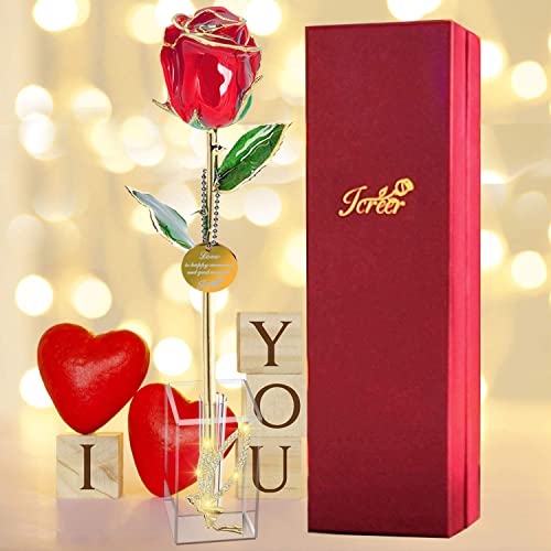 24k Gold Rose Valentines Day Gifts for Women (Crystal Angel Stand)