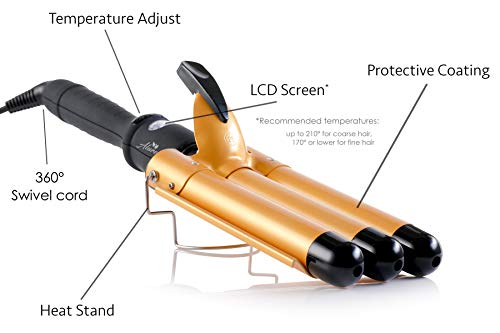 Three Barrel Curling Iron Wand w/ LCD Temperature Display