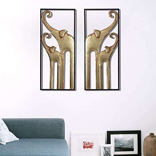 Set of 2 Elephant Wall Art Decoration  Gold Metal (11.8x27.6in)