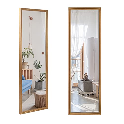 2 Pack 14x48 inch Large Gold Full Length Mirror for Wall Mounted & Over The Door -Explosion-Proof