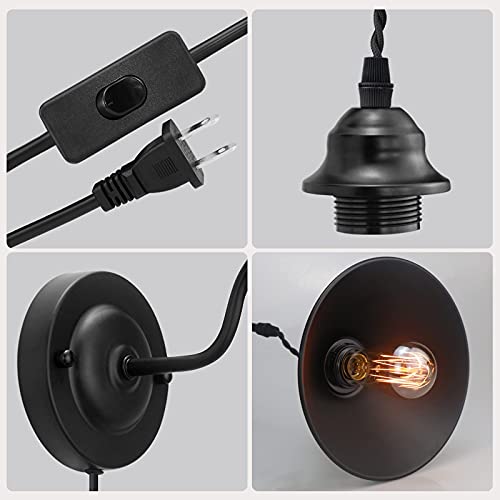 Vintage Plug in Wall Lamp Set of 2 w/ On/Off Switch, Metal Black