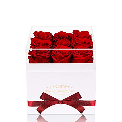 Real Roses Preserved Flowers in a Box, Long-Lasting Rose in White Medium Square Box