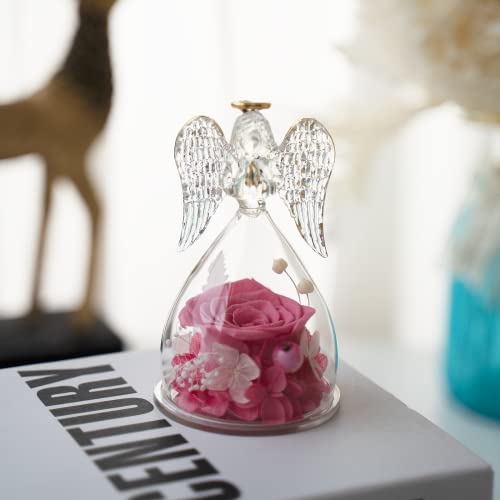 Preserved Real Rose Glass Angel Figurine Gifts for Mothers Day