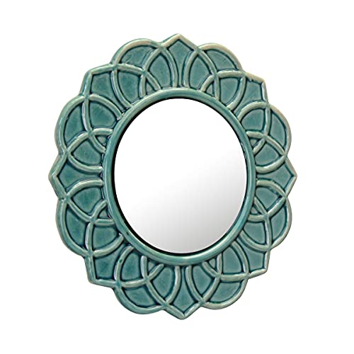 Decorative 9" Round Floral Ceramic Accent Wall Mirror