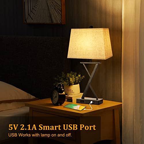 Set of 2 Table Lamps with 2 USB Ports & 1 AC Outlet