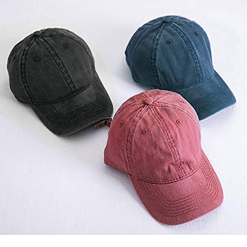 Unisex Baseball Cap Adjustable Washed Dyed Cotton Ball Hat (One Size)