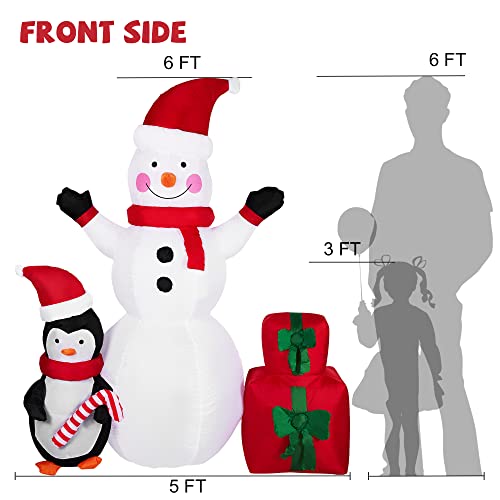 6 FT Christmas Inflatable Snowman and Penguin w/ LEDs