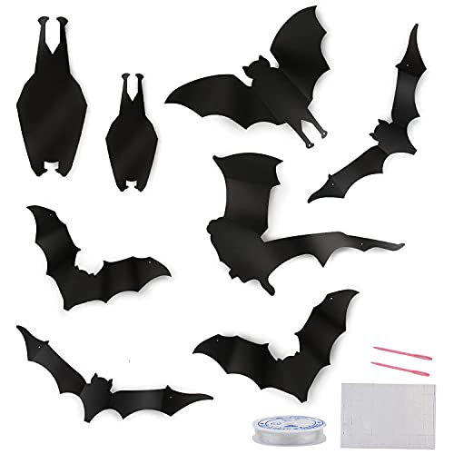 24pcs Halloween Black Large Hanging Bat Decoration Stickers for Halloween Party