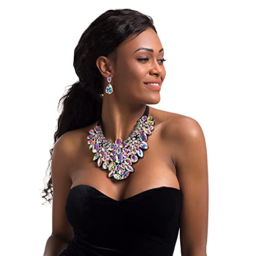 Handmade Rhinestone Crystal Statement Necklace Earrings Set