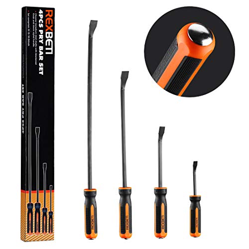 Pry Bar Set, Heavy Duty Mechanic Hand Tools Thicker Strike Cap Handle, Black Orange