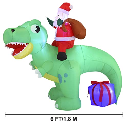 6 FT Long Santa Ride on Dinosaur Inflatable w/ Build-in LEDs