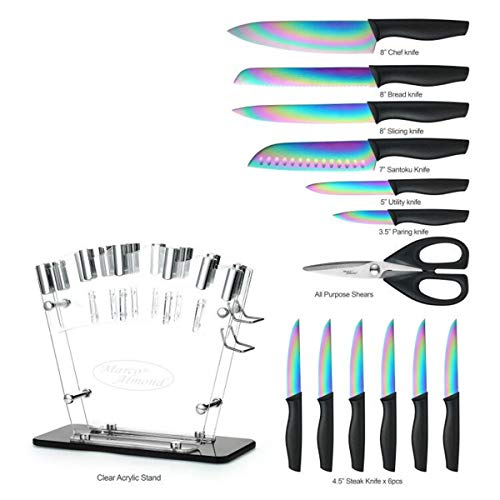 Knife Sets, Titanium Coated 14 Pieces Stainless Steel Hollow Handle