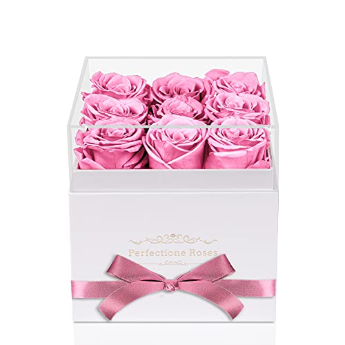 Real Roses Preserved Flowers in a Box, Long-Lasting Rose in White Medium Square Box