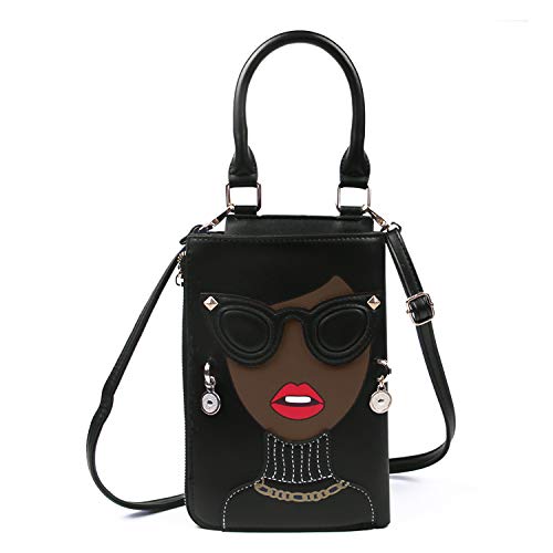 Novelty Lady Face Shoulder Bags Funky PU Leather Top Handle Satchel Handbags Clutch Purse for Women