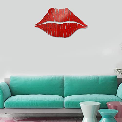 Red Lips Wooden Sign Carved Abstract Minimalist Decoration (13.7×23.6 inch)