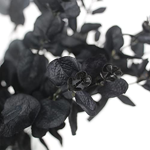 5 Pcs Black Artificial Eucalyptus Stems Faux Eucalyptuses Branches Black Leaf Halloween Centerpiece Halloween