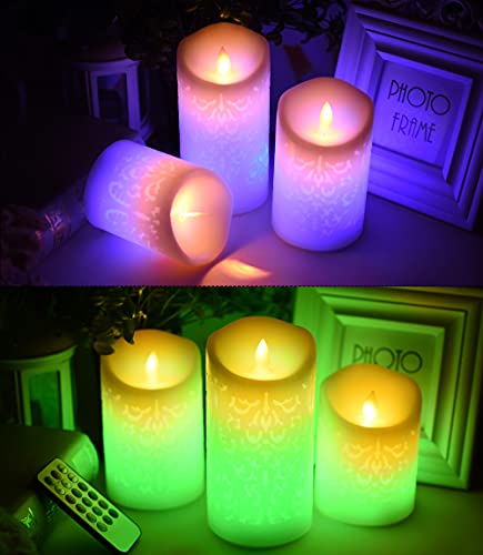 Flickering Flameless Candles, Set of 3 Real Wax Color Changing LED  Battery Operated