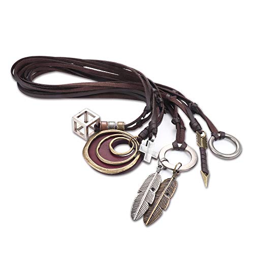 6 pcs Adjustable Vintage Pendant Leather Necklace for Men/Women