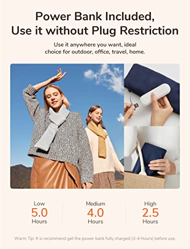 Electric Heated Neck Wrap Scarf , Cordless Neck Heating Pad w/ Power Bank 3 Heating Levels, Auto Shut Off