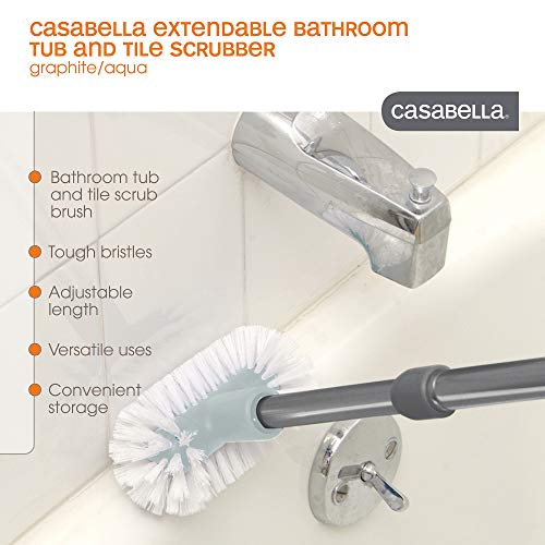 Extendable Bathroom Tub and Tile, Graphite/Aqua Bathtub Scrubber, 40.8" x 2.5" x 10"