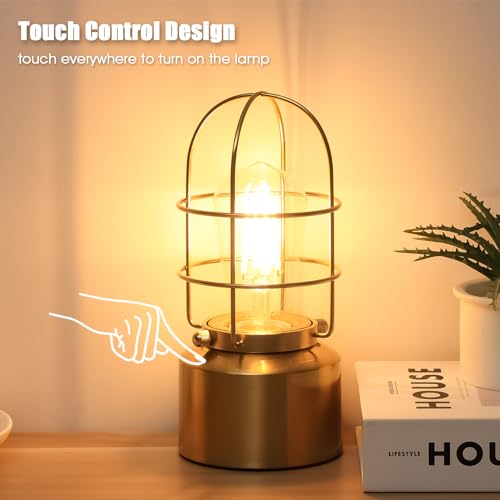 𝗦𝗺𝗮𝗹𝗹 𝗧𝗼𝘂𝗰𝗵 𝗚𝗼𝗹𝗱 𝗧𝗮𝗯𝗹𝗲 𝗟𝗮𝗺𝗽 for Small Spaces 3 Way Dimmable Industrial Bedside Lamp