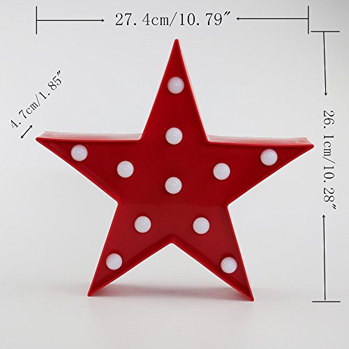 LED Plastic Marquee Light Star Shaped Wall Décor Battery Operated (Red)