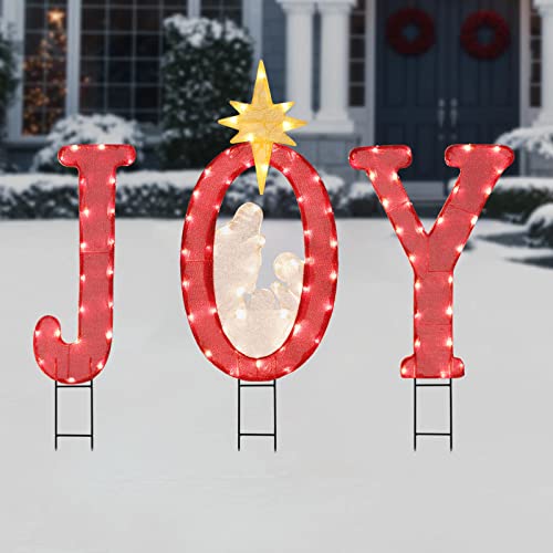 45'' Tall Pre-Lit Christmas Joy Nativity Yard Sign Decoration