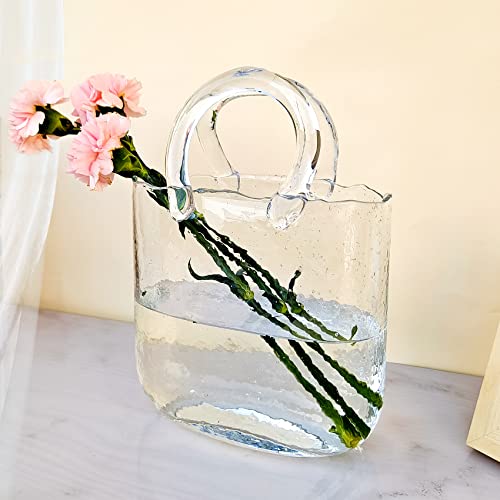 Vase for Flowers Clear Glass Bag Vase Unique Flower Vase Decorative Fish Bowl Handbag Cute Vase Bubble