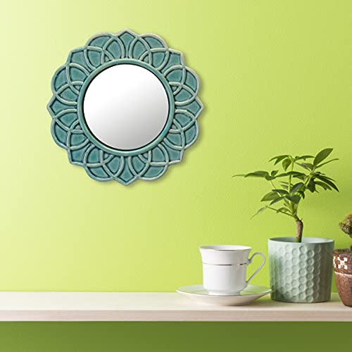 Decorative 9" Round Floral Ceramic Accent Wall Mirror