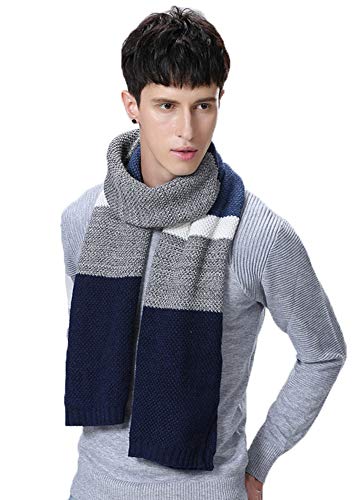 Men's Winter Scarf, Color Block Striped Long Scarf Knit Wool Cashmere Feel Soft Fashion Scarves