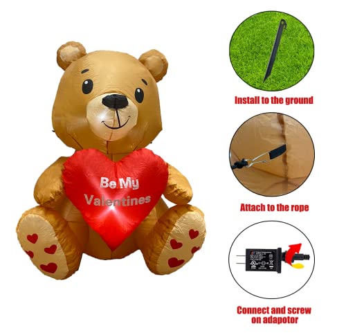 4.2FT Valentines Day Inflatables Bear / Heart, Blow UpYard Decorations w/ Build-in LED Lights