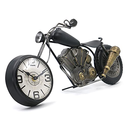 Vintage Motorcycle Desk Clock Battery Operated No Ticking-Black