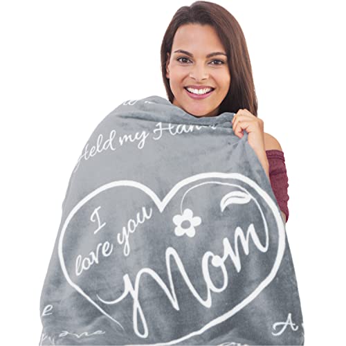 I Love You Mom Gift Blanket - Unique Mom Gifts for Valentines Day, Birthday, Mothers Day-60x 50"