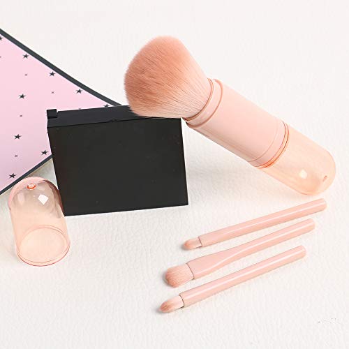 Makeup Brush Set- 4 in 1 Portable Travel Lip, Highlight, Eyeshadow, Foundation Blending & Powder Brush