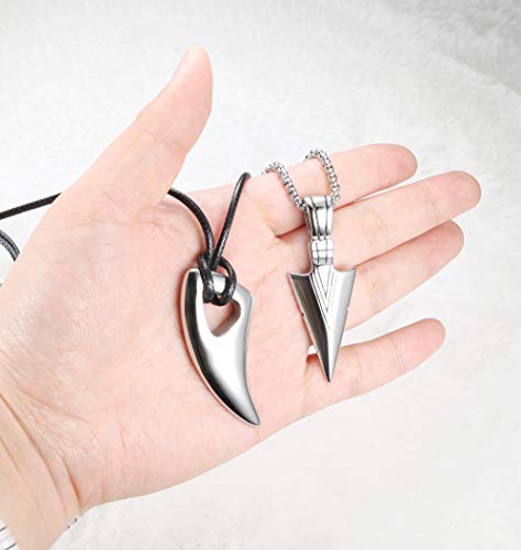 2Pcs Stainless Steel Pendant Necklace for Mens Spearpoint Arrowhead Wolf Teeth Pendant Chain Necklace Set