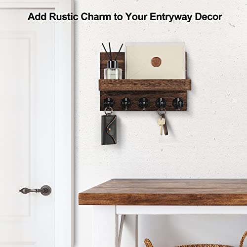 Key Holder for Wall, Decorative Key and Mail Holder with Shelf Has Large Key Hooks for Bags, Coats, Umbrella